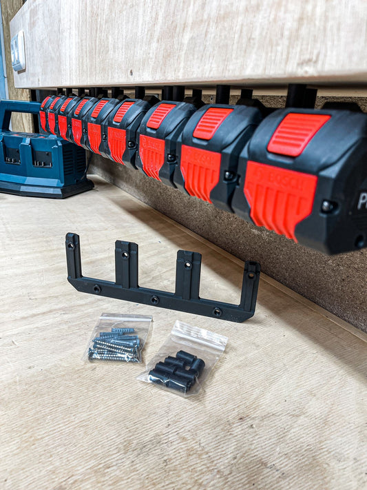 Akku Wandhalterung geeignet für Bosch 18V Professional Akkus Blau (auch ProCore) Akku-Halterung Wandhalter (3 Akkus) inkl. Schrauben & Dübel