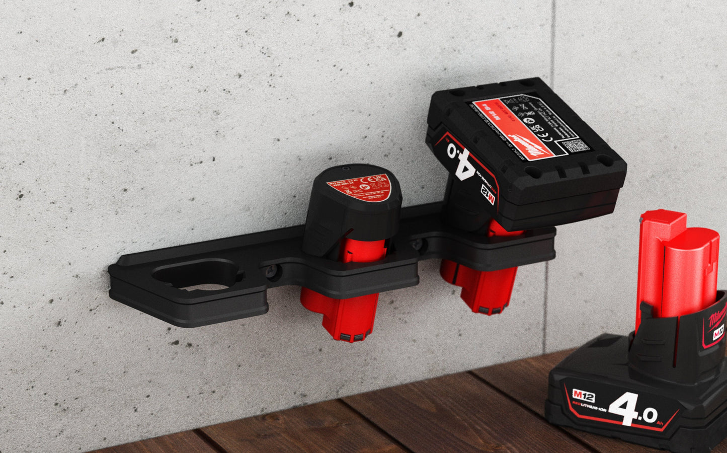 Akku Wandhalterung geeignet für Milwaukee M12 Akkus (12V) / Akku-Halterung Wandhalter (3 Akkus) / Akkuhalter