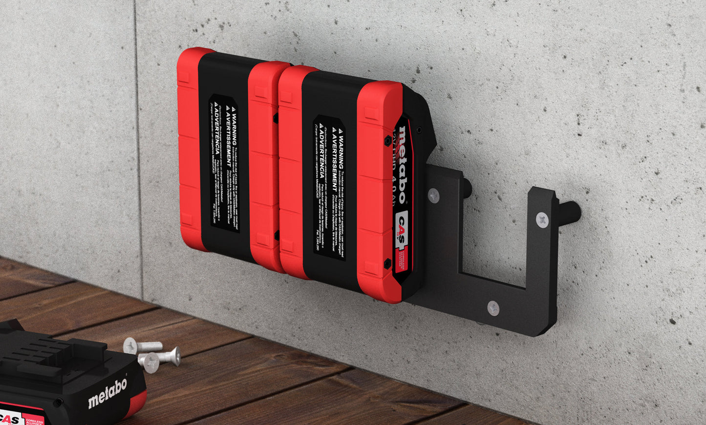 Akku Wandhalterung geeignet für Metabo Akkus 18V / CAS Cordless Alliance System Akku-Halterung Wandhalter (3 Akkus) inkl. Schrauben & Dübel