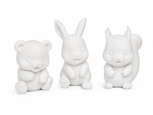 3er Set Figuren zum Bemalen - Hase - Bär - Eichhörnchen – Kreativset für Kinder & Erwachsene – Dekofiguren zum Selbstgestalten