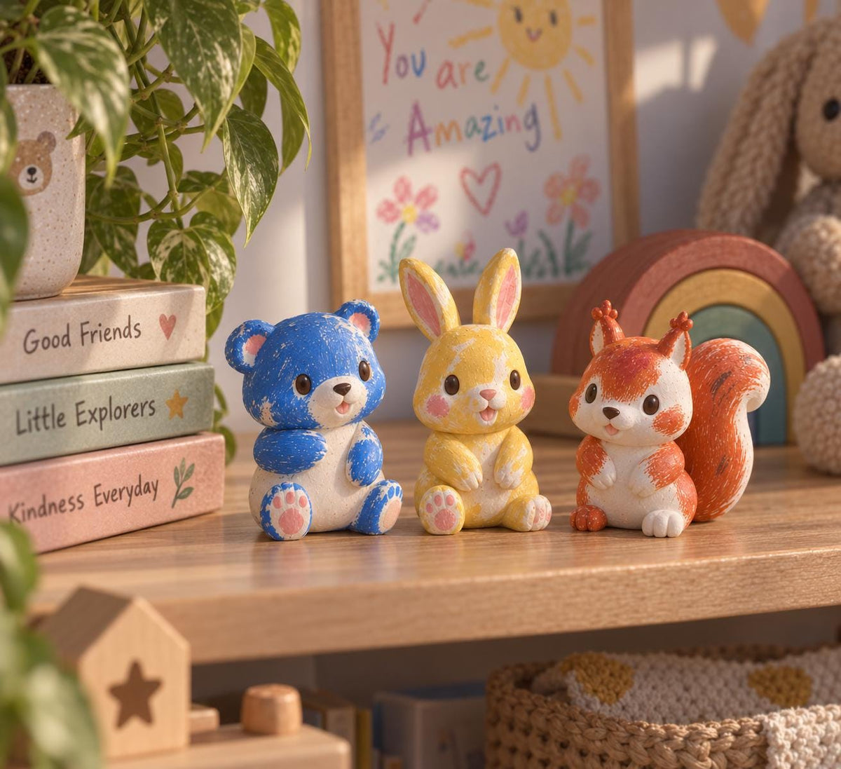 3er Set Figuren zum Bemalen - Hase - Bär - Eichhörnchen – Kreativset für Kinder & Erwachsene – Dekofiguren zum Selbstgestalten
