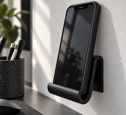 Smartphone Wandhalter – Handy-Halterung zum Kleben ohne Bohren, mit Ladekabel-Aussparung und Kabelhalter - minimalistisches Design