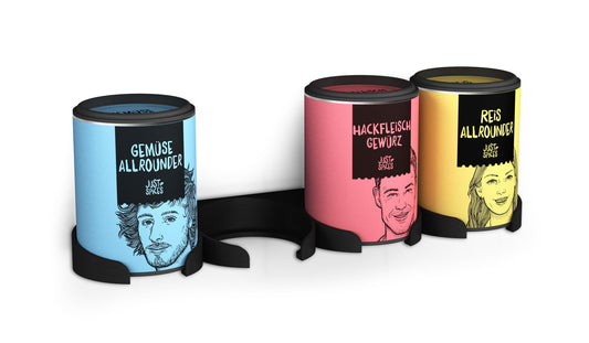 Gewürzregal für Just Spices - zum Kleben oder Schrauben - für 4 Gewürzdosen - hängend - für Schranktür oder Wand - Schweberegal