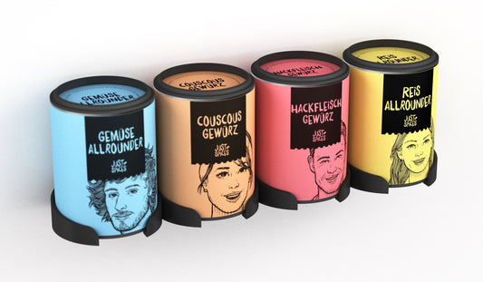 Gewürzregal für Just Spices - zum Kleben oder Schrauben - für 4 Gewürzdosen - hängend - für Schranktür oder Wand - Schweberegal
