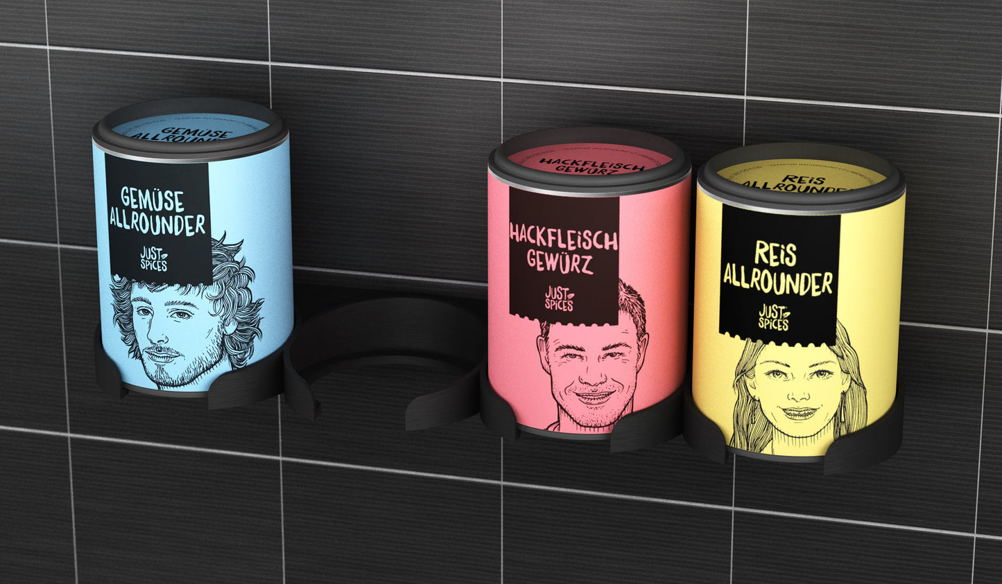 Gewürzregal für Just Spices - zum Kleben oder Schrauben - für 4 Gewürzdosen - hängend - für Schranktür oder Wand - Schweberegal