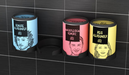 Gewürzregal für Just Spices - zum Kleben oder Schrauben - für 4 Gewürzdosen - hängend - für Schranktür oder Wand - Schweberegal
