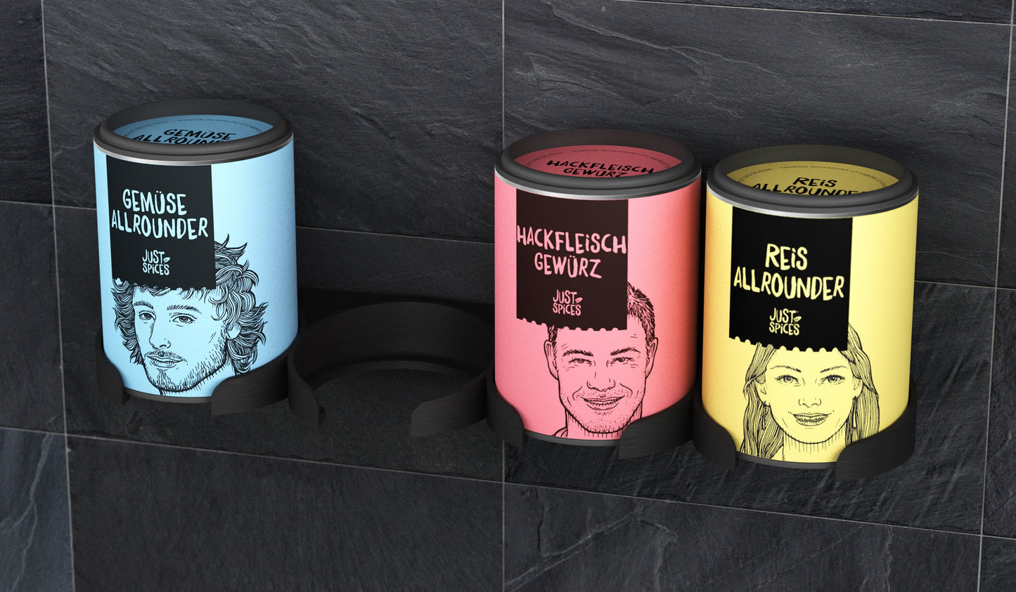Gewürzregal für Just Spices - zum Kleben oder Schrauben - für 4 Gewürzdosen - hängend - für Schranktür oder Wand - Schweberegal
