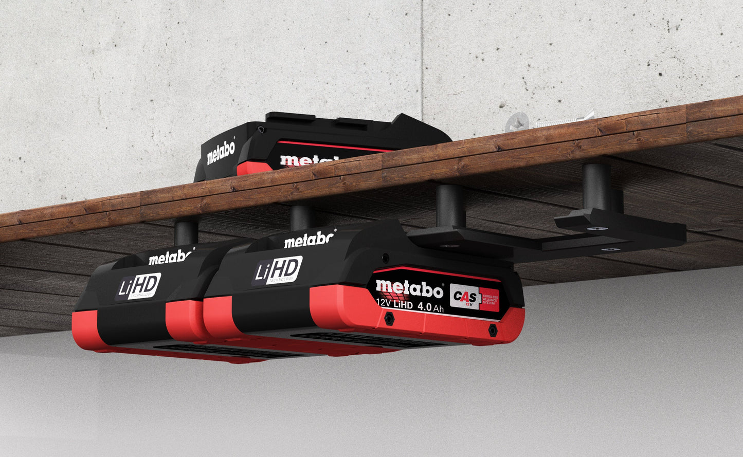 Akku Wandhalterung geeignet für Metabo Akkus 18V / CAS Cordless Alliance System Akku-Halterung Wandhalter (3 Akkus) inkl. Schrauben & Dübel
