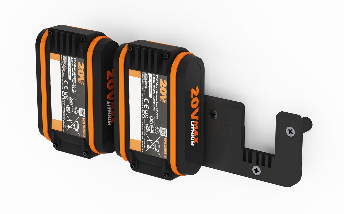 Akku Wandhalterung geeignet für WORX Akkus 20V PowerShare / Akku-Halterung Wandhalter (3 Akkus) inkl. Schrauben & Dübel