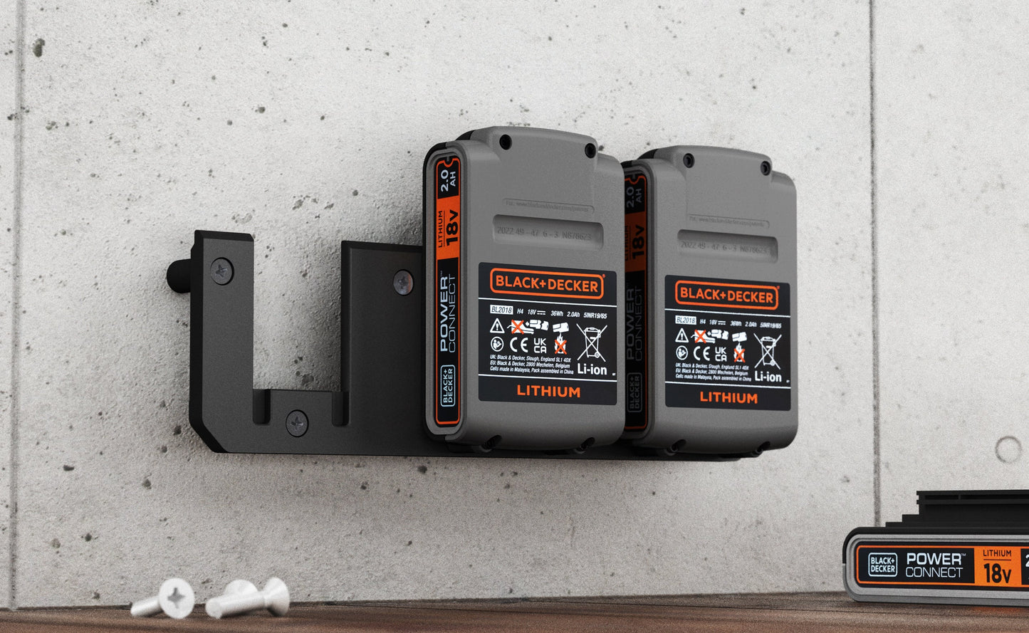 Akku Wandhalterung geeignet für Black+Decker Akkus 18V / Akku-Halterung Wandhalter (3 Akkus) inkl. Schrauben & Dübel