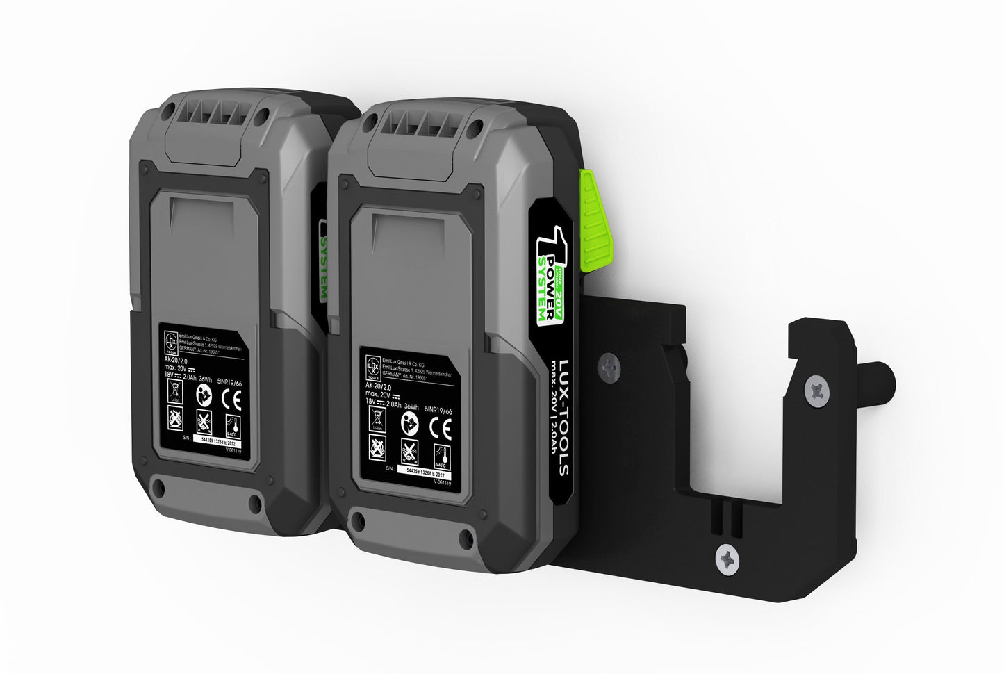 Akku Wandhalterung geeignet für LUX-TOOLS Akkus 20V / Akku-Halterung Wandhalter (3 Akkus) inkl. Schrauben & Dübel