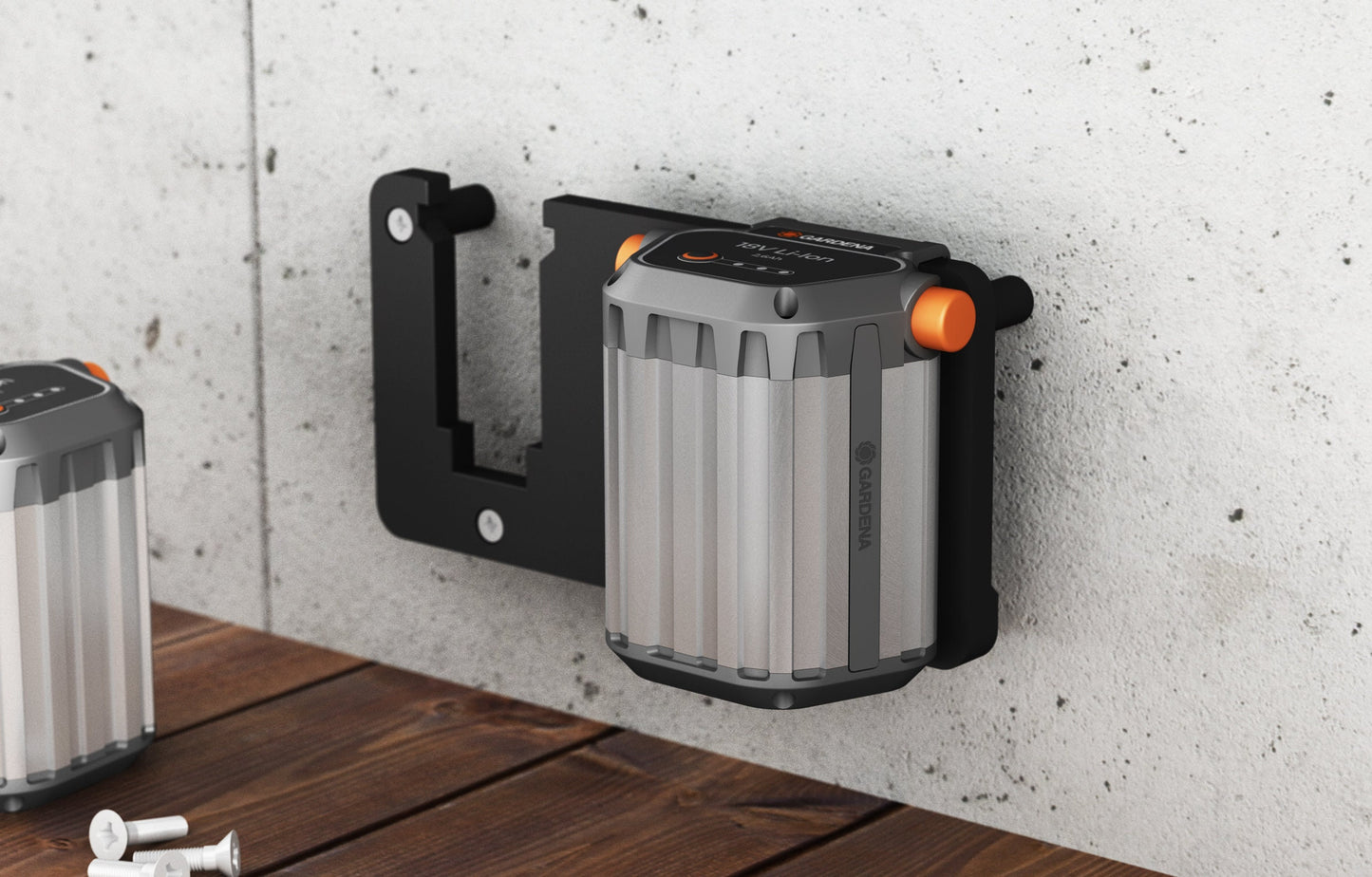 Akku Wandhalterung geeignet für 2 Gardena Akkus 18V / B-Li18 / Akku-Halterung Wandhalter (2 Akkus) inkl. Schrauben & Dübel / Akkuhalter