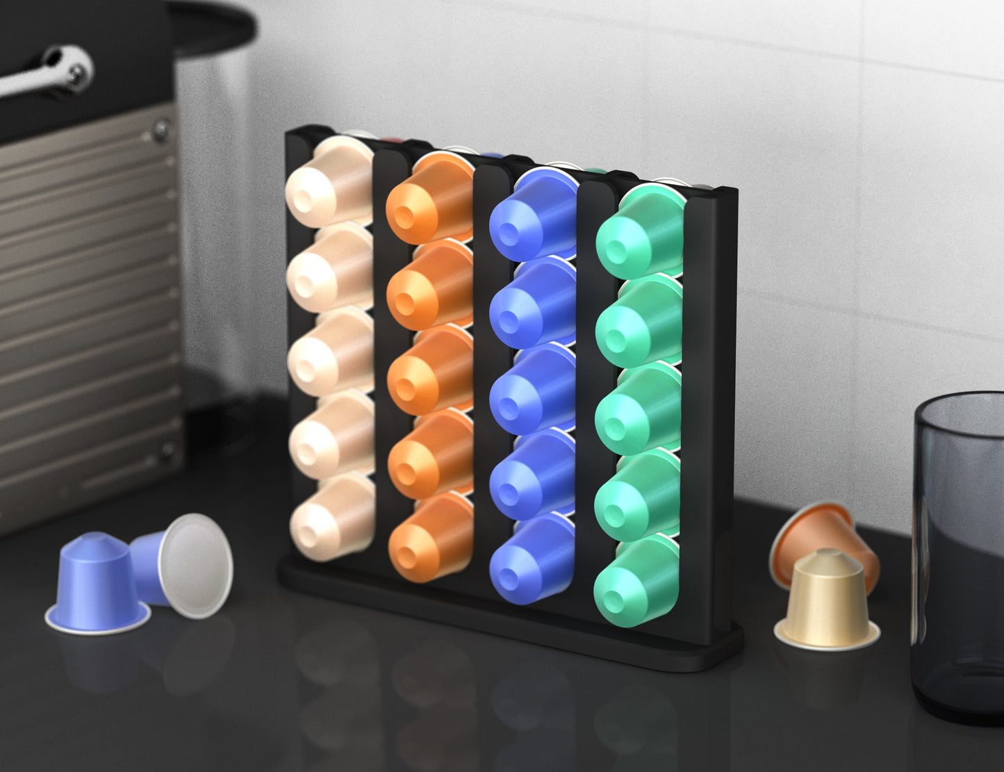 Kapselhalter für 40 Nespresso Kapseln -  Aufsteller/ Kapselständer  / Kapsel-Wall