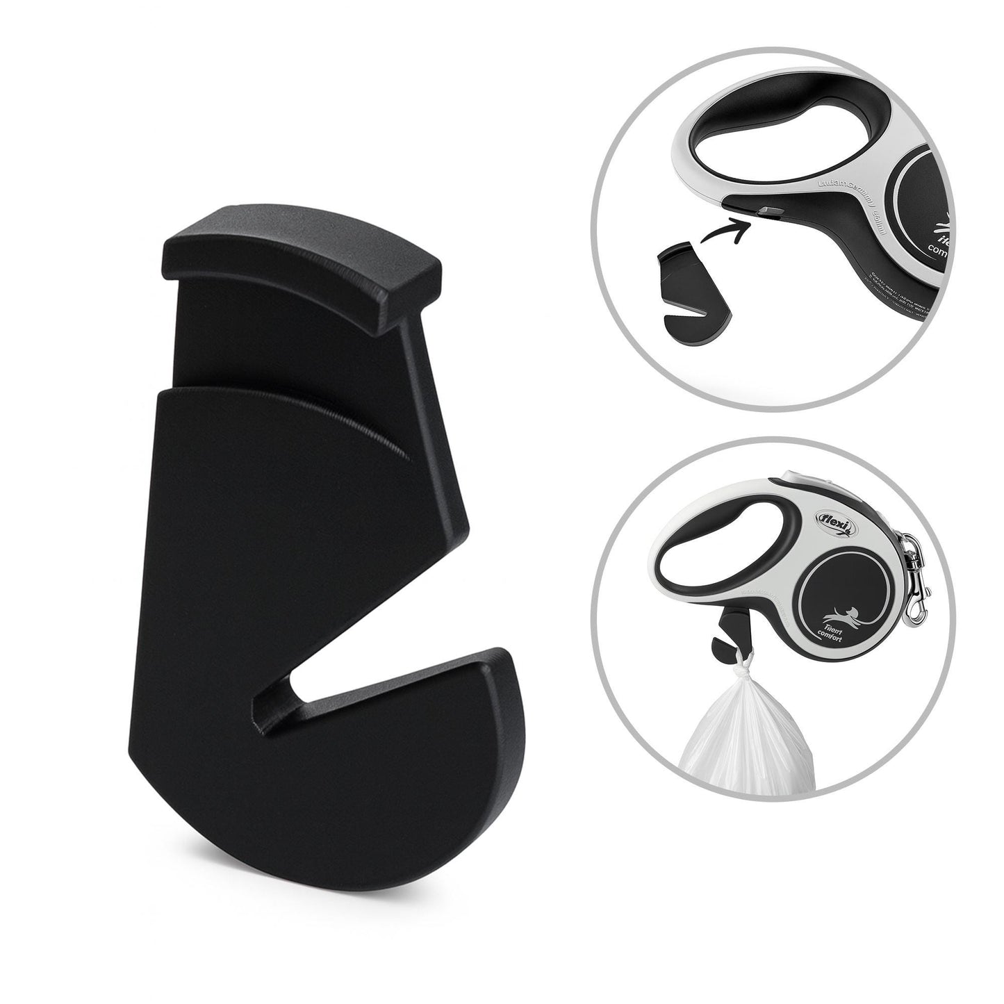 Kotbeutel-Halter für Flexi Leinen, Haken für Hundekotbeutel, Clip Hundeleine, Halterung freihändig Hundekotbeutelhalter