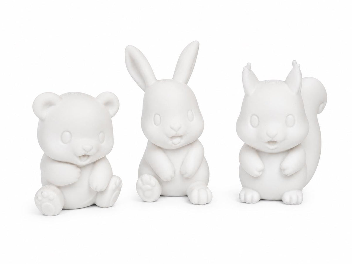 3er Set Figuren zum Bemalen - Hase - Bär - Eichhörnchen – Kreativset für Kinder & Erwachsene – Dekofiguren zum Selbstgestalten