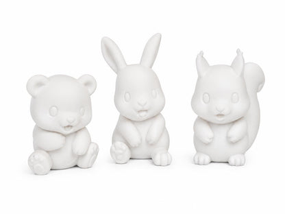 3er Set Figuren zum Bemalen - Hase - Bär - Eichhörnchen – Kreativset für Kinder & Erwachsene – Dekofiguren zum Selbstgestalten
