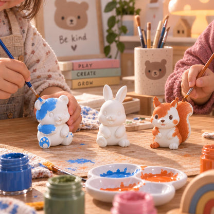 3er Set Figuren zum Bemalen - Hase - Bär - Eichhörnchen – Kreativset für Kinder & Erwachsene – Dekofiguren zum Selbstgestalten