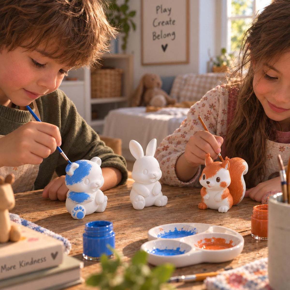 3er Set Figuren zum Bemalen - Hase - Bär - Eichhörnchen – Kreativset für Kinder & Erwachsene – Dekofiguren zum Selbstgestalten