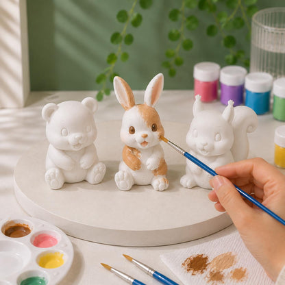 3er Set Figuren zum Bemalen - Hase - Bär - Eichhörnchen – Kreativset für Kinder & Erwachsene – Dekofiguren zum Selbstgestalten